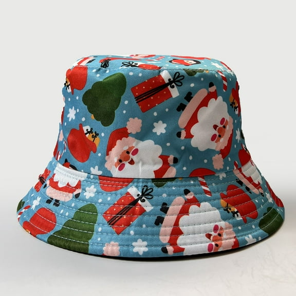 Reversible Bucket Hat with Christmas Print, Double Sided Sun Hat for Outdoor Holiday Travel