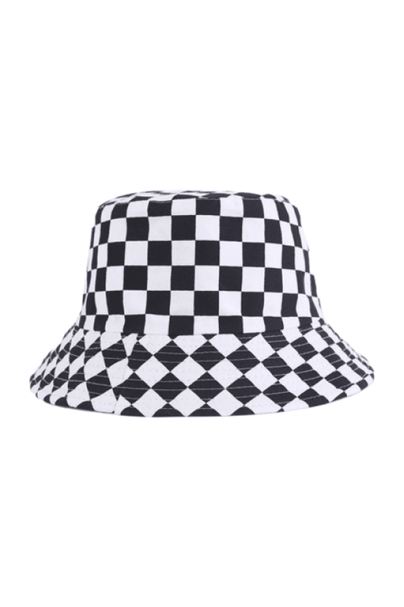 Reversible Bucket Hats for Women Travel Beach Sun Hat Outdoor Cap Unisex Cow Zebra Black and White Grid, Black and White Grid, Black and White Grid