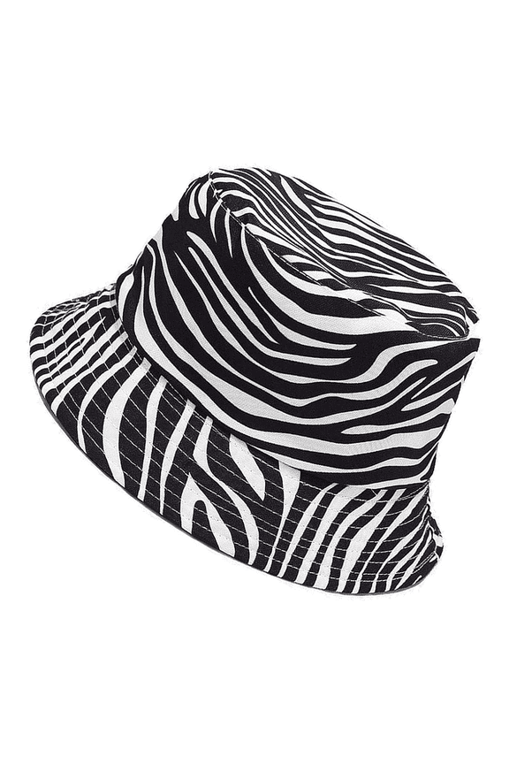 Reversible Bucket Hats for Women Travel Beach Sun Hat Outdoor Cap Unisex Cow Zebra Black and White Grid, Black and White Grid, Zebra