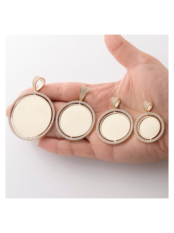 CZ Reversible Frame Picture Medallion Unisex Adult Pendant 10K Yellow Gold, All Sizes - Goldum NYC