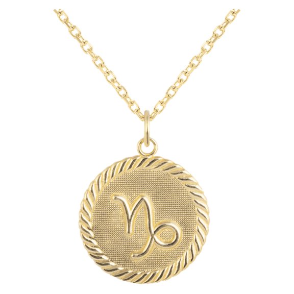 Reversible Capricorn Zodiac Sign Charm Coin Pendant Necklace in Solid Gold (16 Inches)