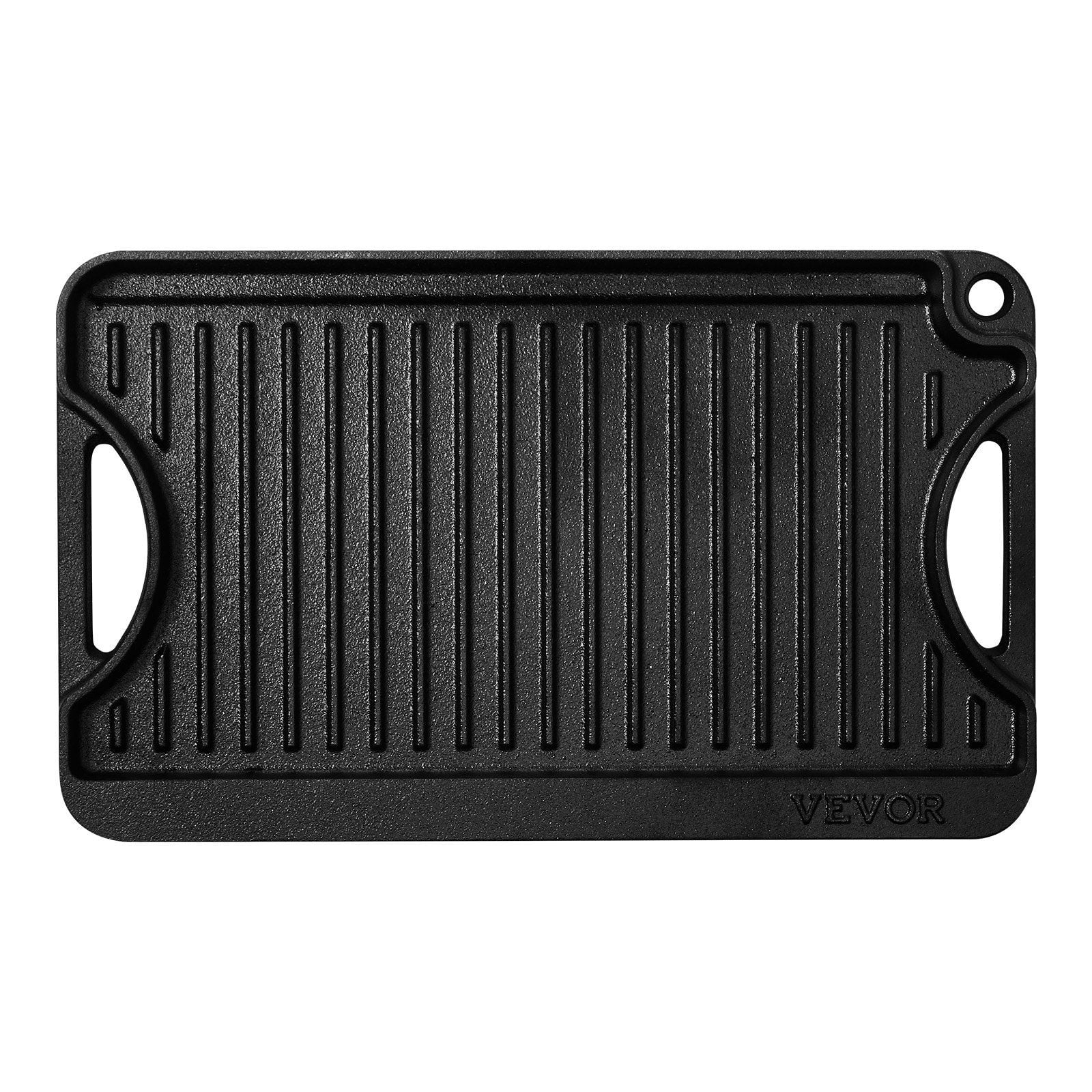 Reversible Cast Iron Griddle 14x8.5 Inch Pre Seasoned Portable Grill Pan with Handle for Indoor Outdoor Stove Top Burner Gas Camping BBQ Black