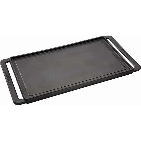 Reversible Cast Iron Grill/Griddle Plate, 15.75 x 9 Pre-Seasoned Cooking Surface with Flat and Ribbed Sides, Stovetop Griddle for Electric Ranges, Use on Stove, Campfire, or Gas Grill
