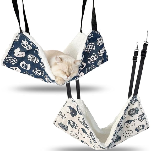 Reversible Cat Hammock Bed - 2 Pack Soft Plush Hanging Pet Bed for Cats, Rabbits & Small Animals