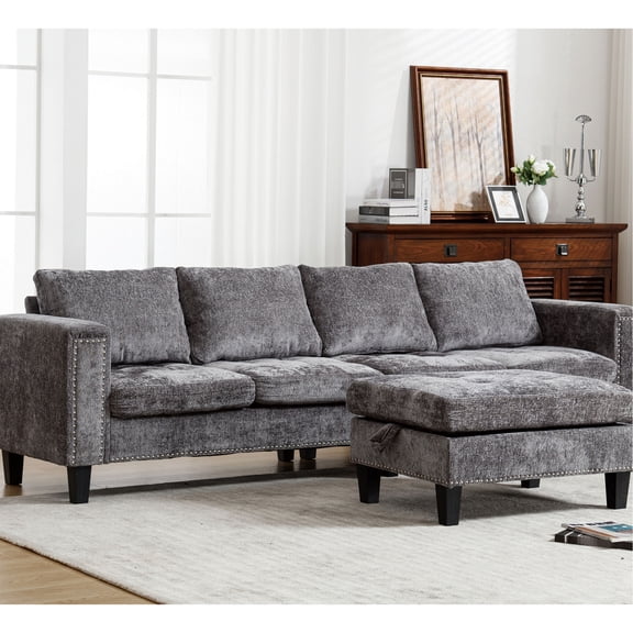 Reversible Chaise Chenille Sofa with 5 Seats | Find Comfort in the Primary Living Space