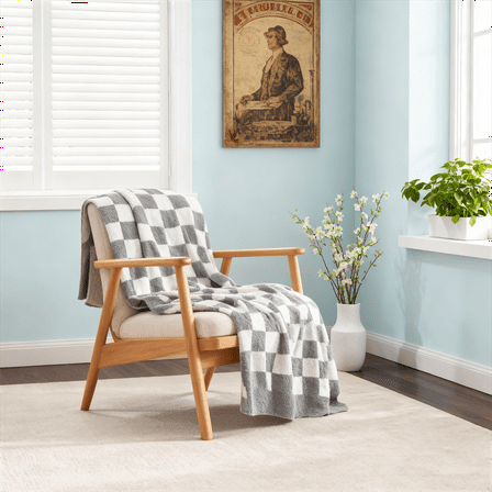 Reversible Checkered Microfiber Throw Blanket,Plaid Gray,50"x60"