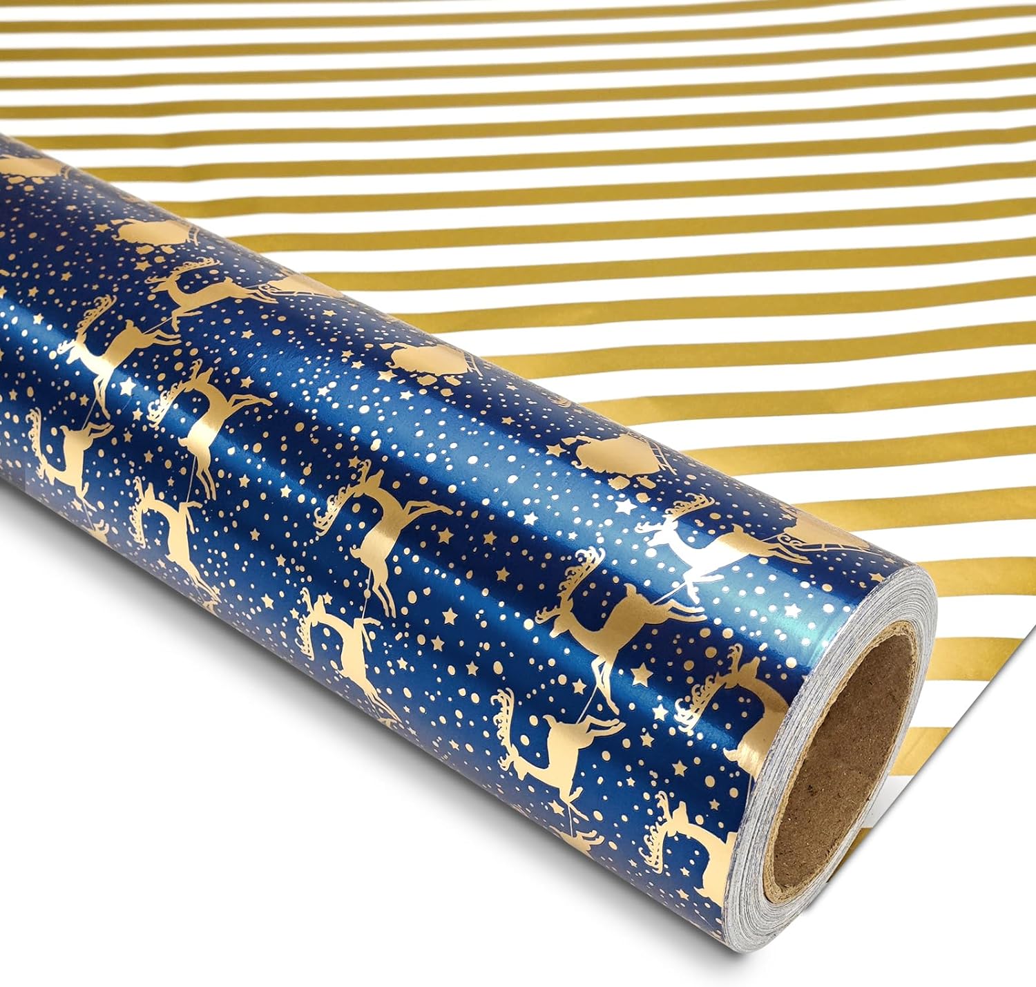 Reversible Christmas Wrapping Paper Jumbo Roll Navy Gold Foil