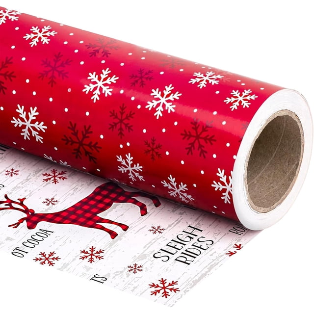 Reversible Christmas Wrapping Paper Roll - 17 Inch x 23 Feet - Red ...