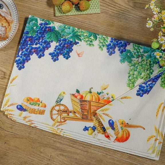 Reversible Cloth Placemats Set of 4 Fruit Cotton Place Mats Heat Resistant Table Mats Fabric Table Place Mats Washable Placemat Farmhouse for Kitchen Dining,Grape