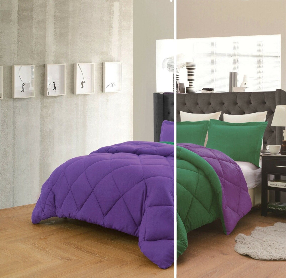 Reversible Comforter and Pillow Shams 3-Piece Set In All Colors - Down Alternative