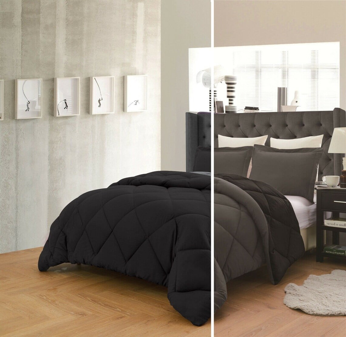 Reversible Comforter and Pillow Shams 3-Piece Set In All Colors - Down Alternative