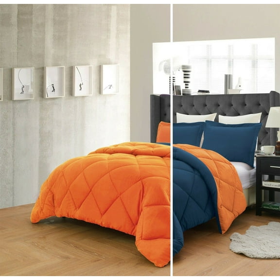 Reversible Comforter and Pillow Shams 3-Piece Set In All Colors - Down Alternative