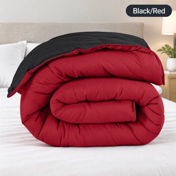 Reversible Comforter for California King Bed, Black and Red, Lightweight All-Season Bedding