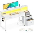 thumbnail image 1 of AODK 55-Inch Computer Desk with Fabric File Cabinet and Fabric Drawers, Reversible Office Desk with LED Strip and Power Strip, Gaming Desk with Monitor Riser, Writing/Study Table for Home, White, 1 of 8