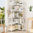 thumbnail image 1 of Reversible Corner Bookshelf 5 Tier with 4 Hooks, 65" Industrial Bookcases for Living Room, White, 1 of 7