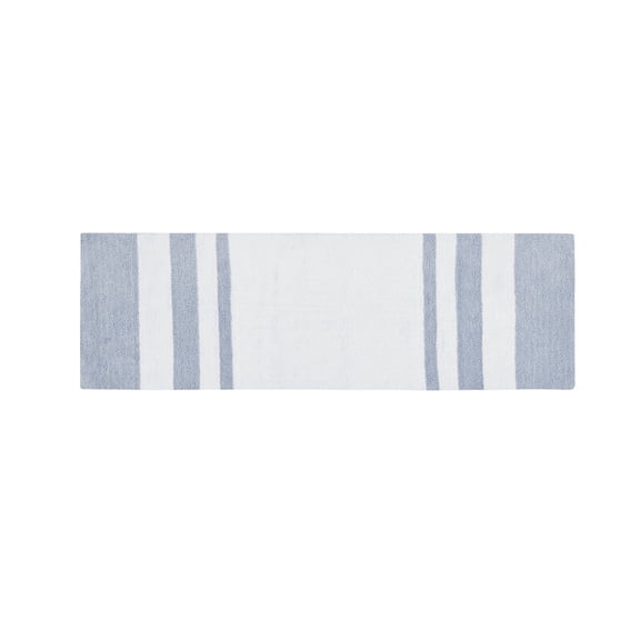Reversible Cotton Bath Rug Runner 24" x 72", Blue Casual Stripes, OEKO-TEX Certified Two-Sided Mat