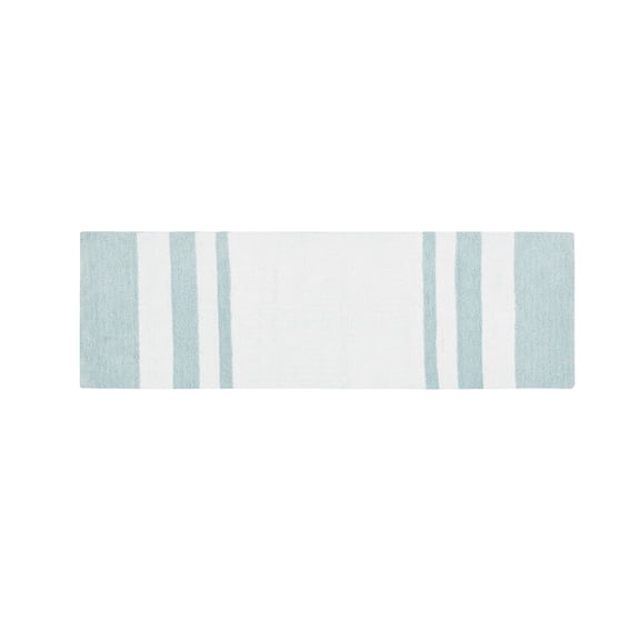 Reversible Cotton Bath Rug Runner, Aqua 72 x 24 Inch Casual Stripe Double Sided Bathroom Runner Rug, OEKO-TEX Certified Soft Absorbent 0.5 Inch Medium Pile Bath Mat
