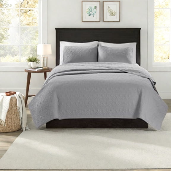 Reversible Cotton Bedding Sets Grey King/Cal King Classic Stitch for AllSeason Comfort