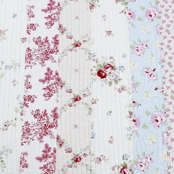 Reversible Cotton Throw Blanket 60x50 Inches, Floral Striped Pattern, Soft and Durable, Easy to Clean, Home Bedroom Decor, Wild Rose