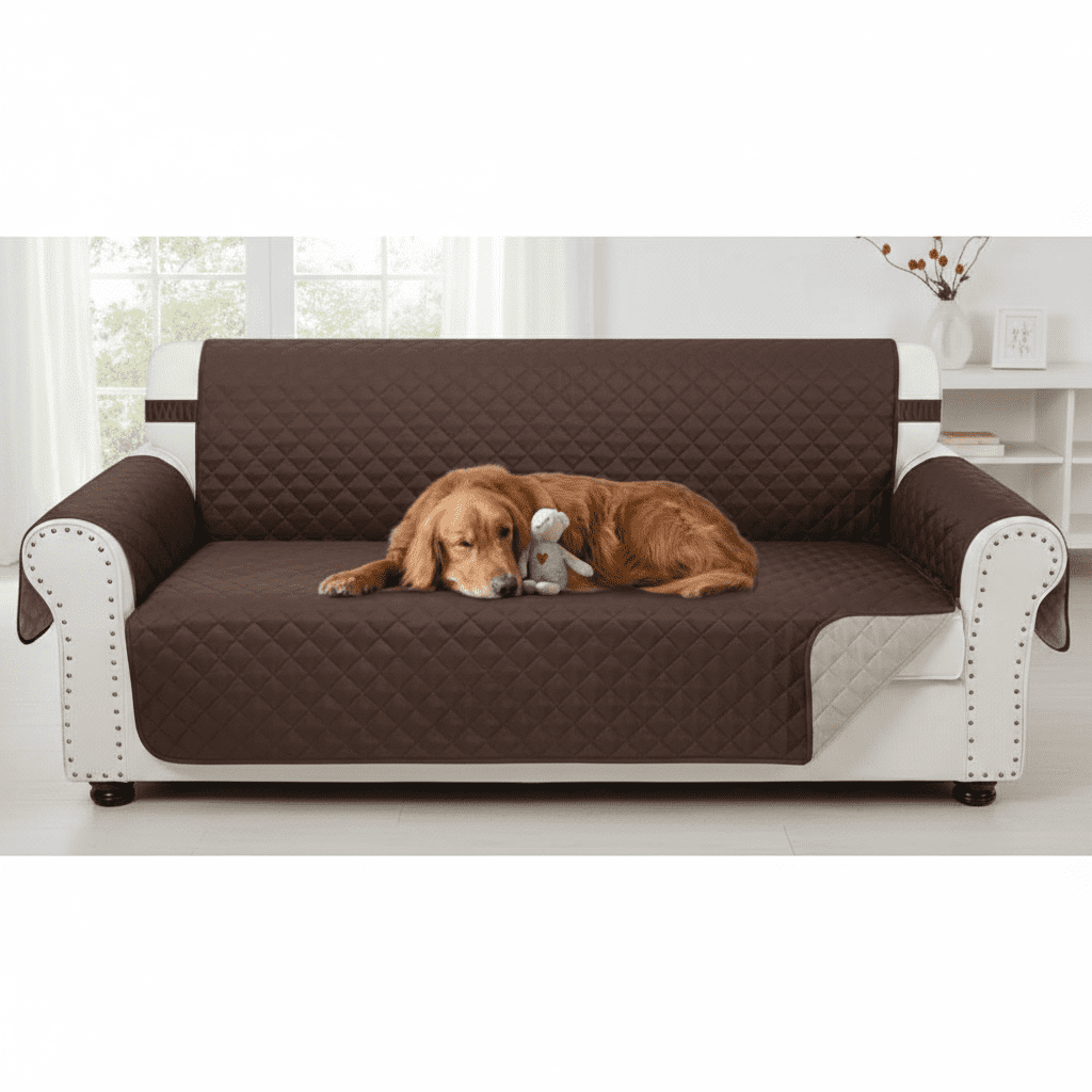 Reversible Couch Cover for 3 Cushion Sofa, Soft Furniture Protector with Elastic Straps, Pet Friendly, Machine Washable, Water Resistant Design, Chocolate/Beige