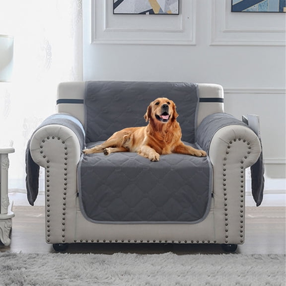Reversible Couch Cover, Waterproof Sofa Slipcover with Elastic Straps and Foam Sticks, Pet Friendly Furniture Protector for Dogs Cats Kids, Washable Sofa Cover for Living Room Decor