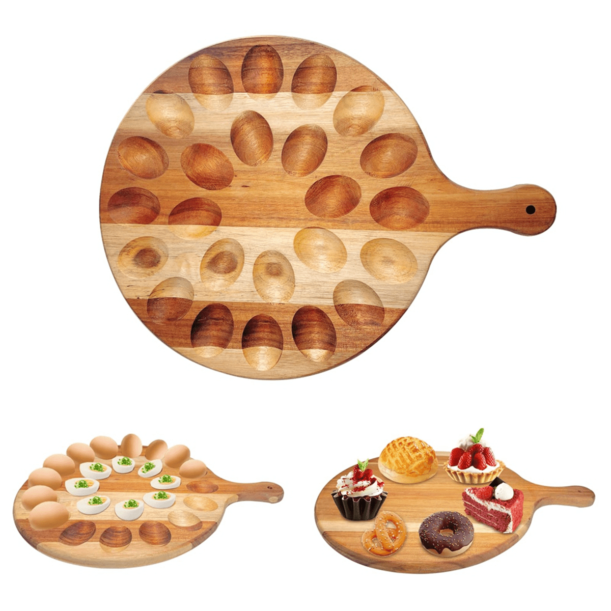 Reversible Deviled Egg Platter Charcuterie Board 24 Holes Wood Thicken