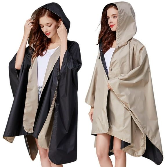 Reversible Double Layer Fashion Cape Poncho Windproof Raincoat For Outdoor All Season Wear Loose Mid Long Coat