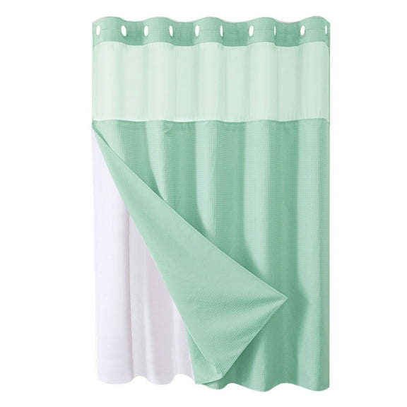 Reversible Double Layer Shower Curtain 71x80 Inch with Large Rings and Magnetic Hem