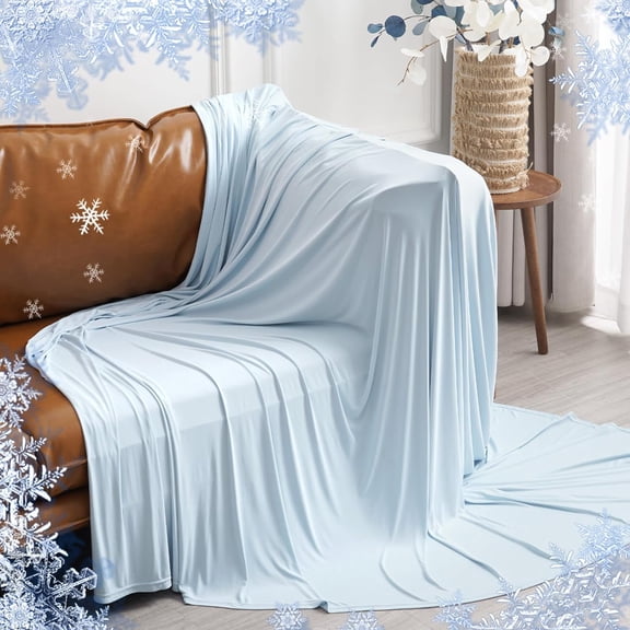 Reversible Double-Sided Cooling Blanket King Size Ultra Soft Thin Summer Blanket for Hot Sleepers Breathable Lightweight Portable Silky Ice Blue