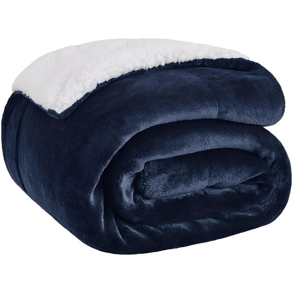 Reversible Double-Sided Thick Flannel Throw, Ultra Soft Cozy Warm Couch Bed Blanket for Adults Kids, Skin-Friendly Navy Blue, 51.2 x 63 in130 x 160 cm
