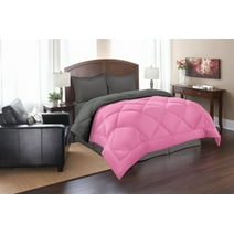 Reversible Down Alternative Comforter, Medium Weight Bedding for All Season Hypoallergenic-Full/Queen, Pink/Gray