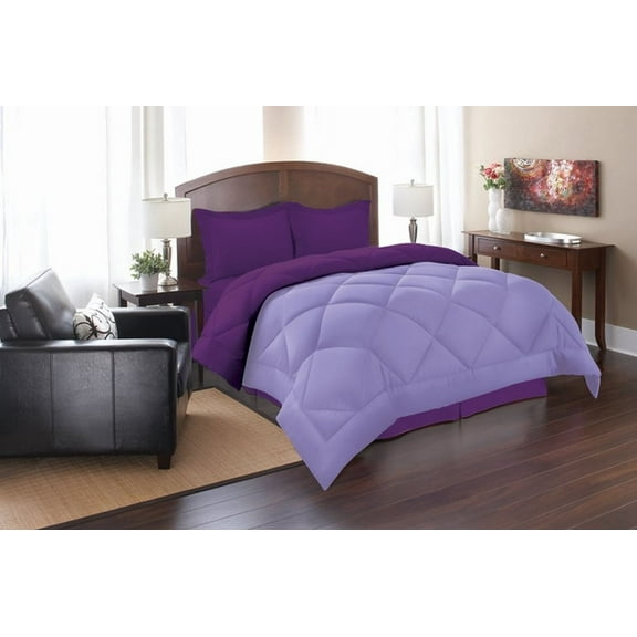 Reversible Down Alternative Comforter, Medium Weight Bedding for All Season Hypoallergenic-King/Cal King, Lilac/Purple