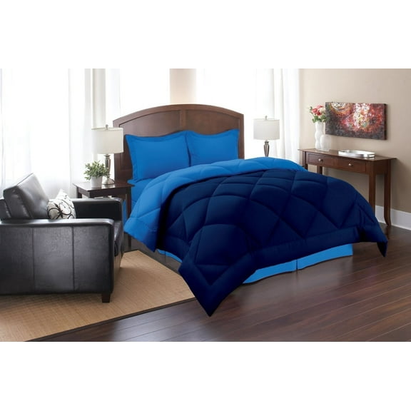 Reversible Down Alternative Comforter, Medium Weight Bedding for All Season Hypoallergenic-Twin, Navy/Aqua