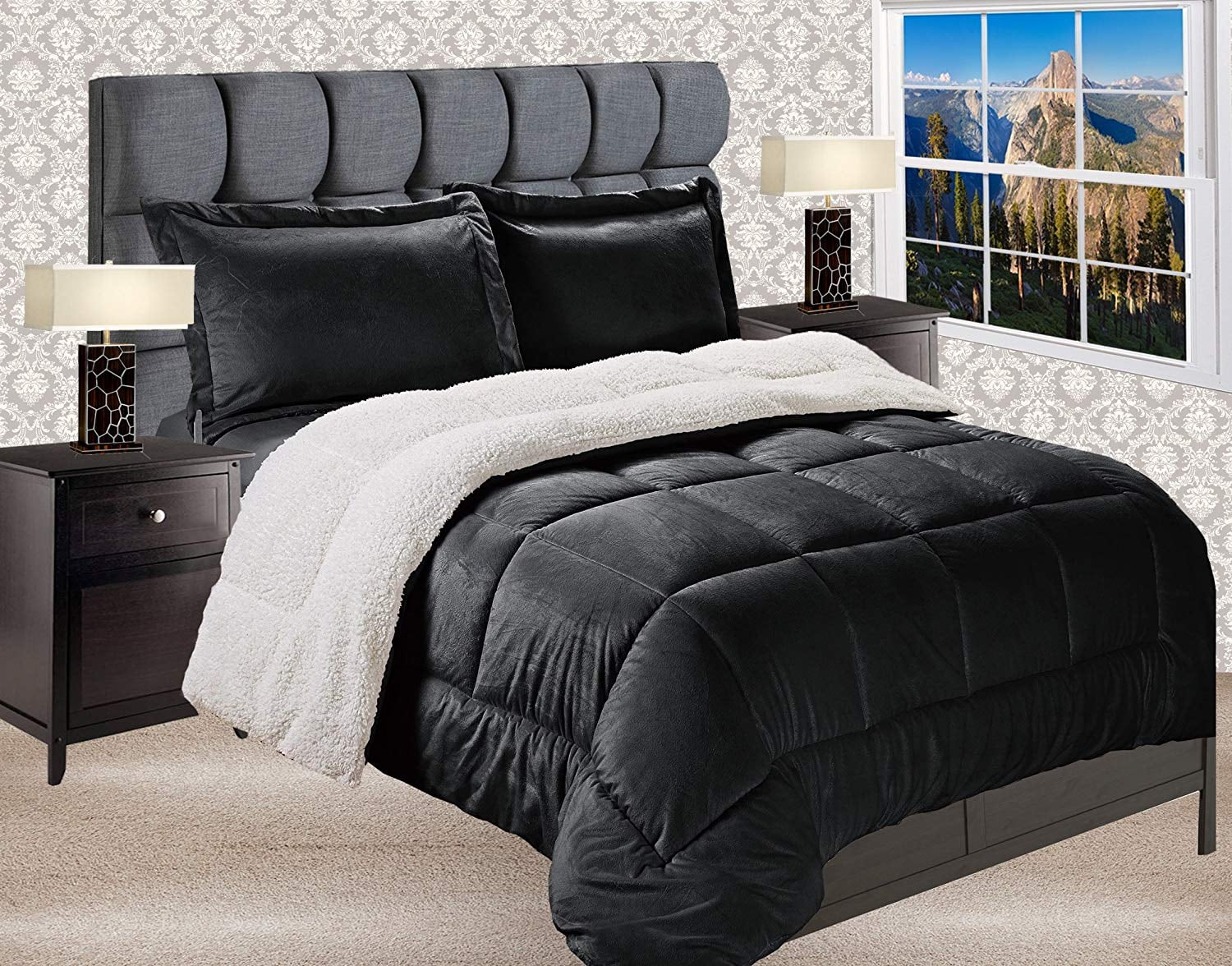 Reversible Down Alternative Micro-Suede 2-Piece Comforter Set Twin Black