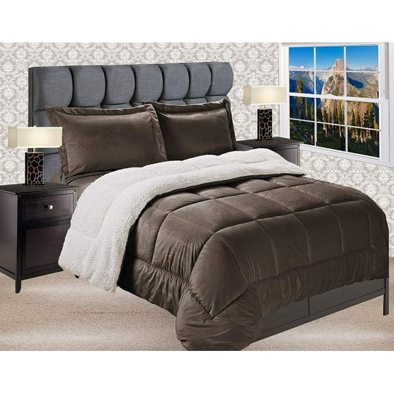 Reversible Down Alternative Micro-Suede 2-Piece Comforter Set Twin Chocolate Brown