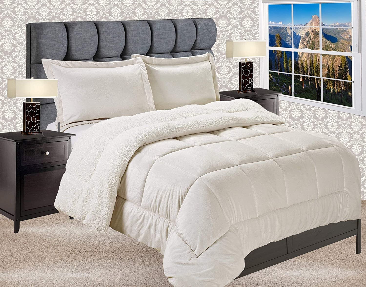 Reversible Down Alternative Micro-Suede 3-Piece Comforter Set Full Ivory