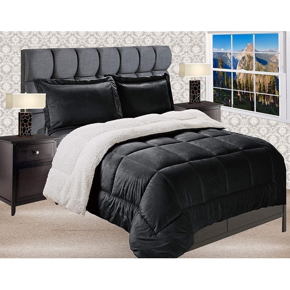 Reversible Down Alternative Micro-Suede 3-Piece Comforter Set King Black