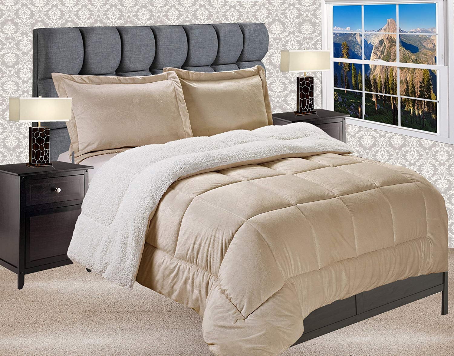 Reversible Down Alternative Micro-Suede 3-Piece Comforter Set King Gold