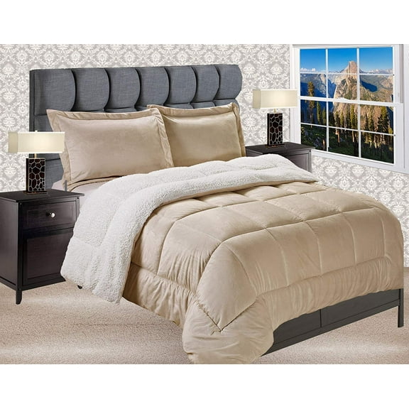 Reversible Down Alternative Micro-Suede 3-Piece Comforter Set Queen Gold
