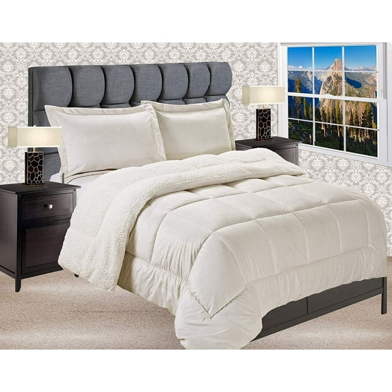 Reversible Down Alternative Micro-Suede 3-Piece Comforter Set Queen Ivory