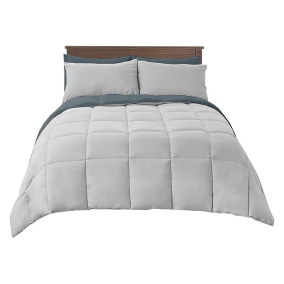 Reversible Down Comforter, Medium Warmth (28-Ounces of Fill) Twin-Twin XL Size Blanket, Navy-Grey