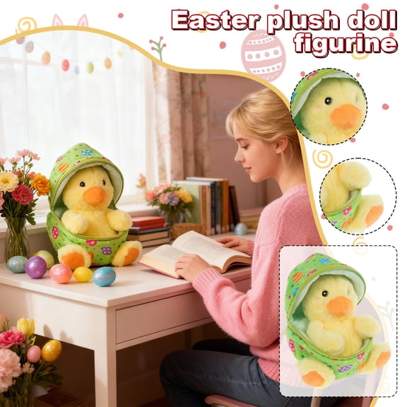 Reversible Easter Duck Plush Doll, Soft Duck Stuffed Animal with Removable Floral Egg Shell, Kids' Easter Gift & Spring Decor - 11.8 inch