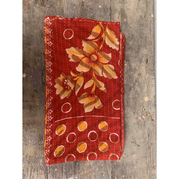 Reversible Floral Printed Gudari Quilted Throw Bedspread Kantha Work Winter Mat