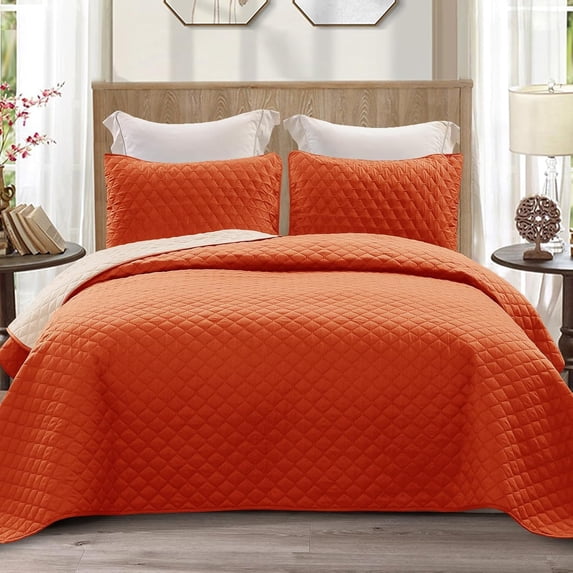 Reversible Full Queen Quilt Bedding Set Burnt Orange Lightweight ...