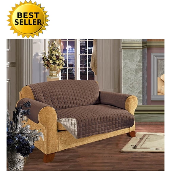 Reversible Furniture Protector Elegant Comfort Slipcover Furniture Protector Great for Pets & Children with STRAPS TO PREVENT SLIPPING OFF, Sofa Size, Chocolate Cream