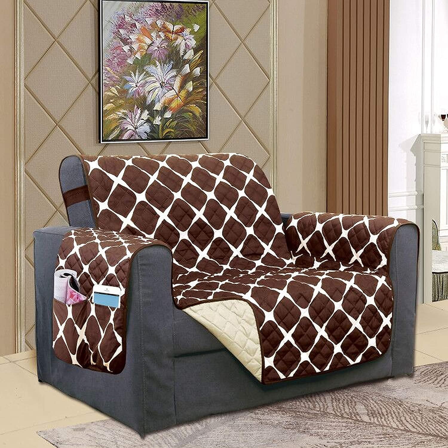 Reversible Furniture Protector For Pet Dog Children Chocolate/Cream Chair