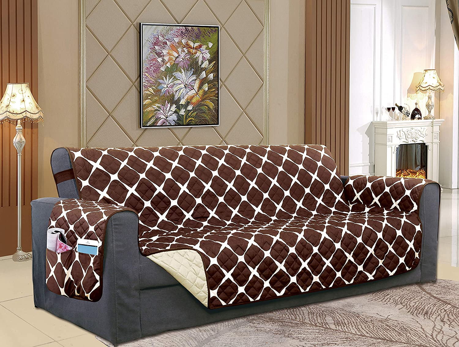 Reversible Furniture Protector For Pet Dog Children Chocolate/Cream Love Seat