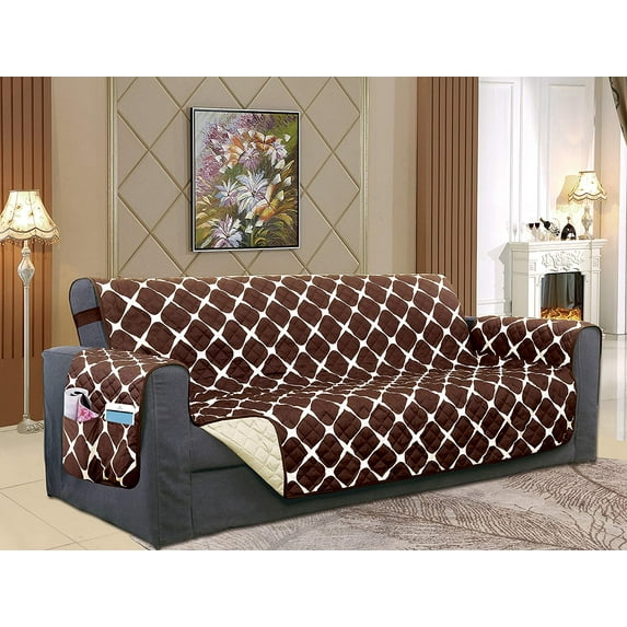 Reversible Furniture Protector For Pet Dog Children Chocolate/Cream Sofa