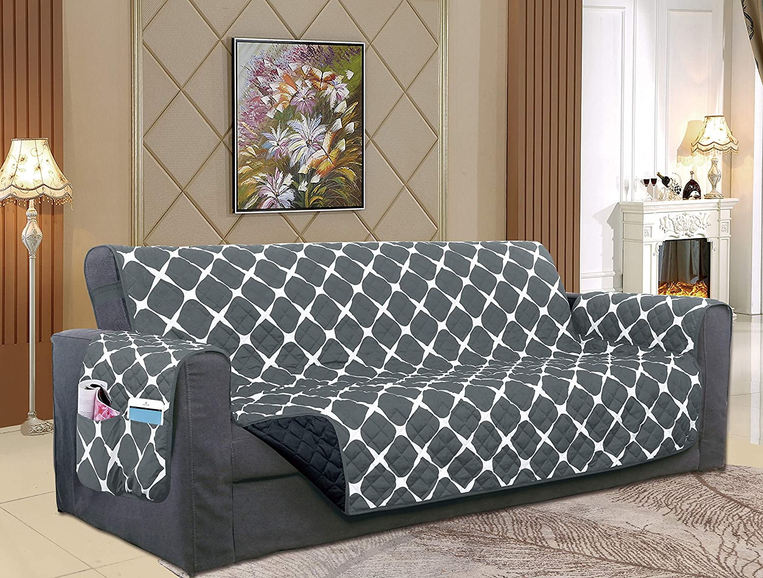 Reversible Furniture Protector For Pet Dog Children Gray/Black Sofa