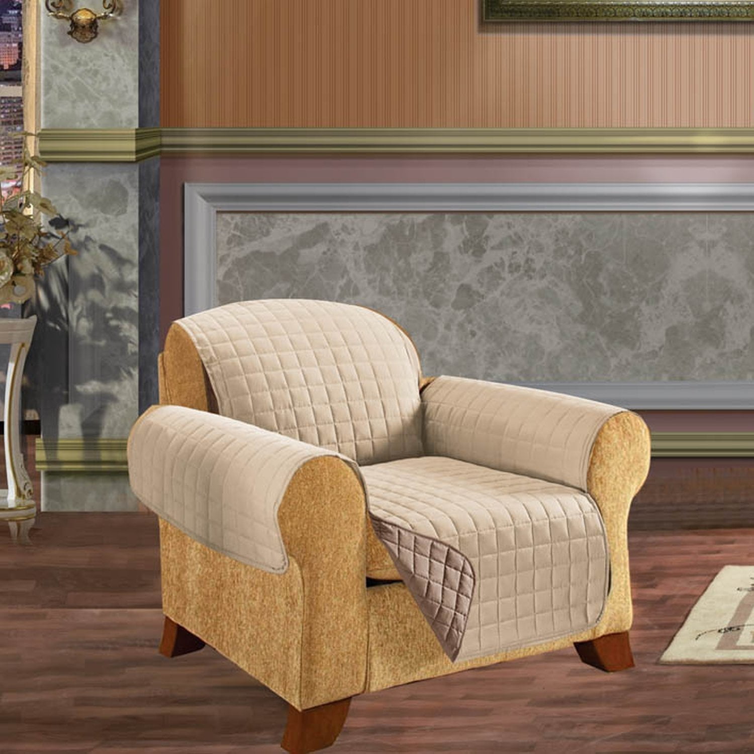 Reversible Furniture Protector Great for Pets and Children,Chair Size Cream Taupe